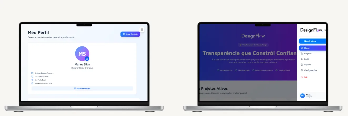 DesignFlow — visão geral das telas