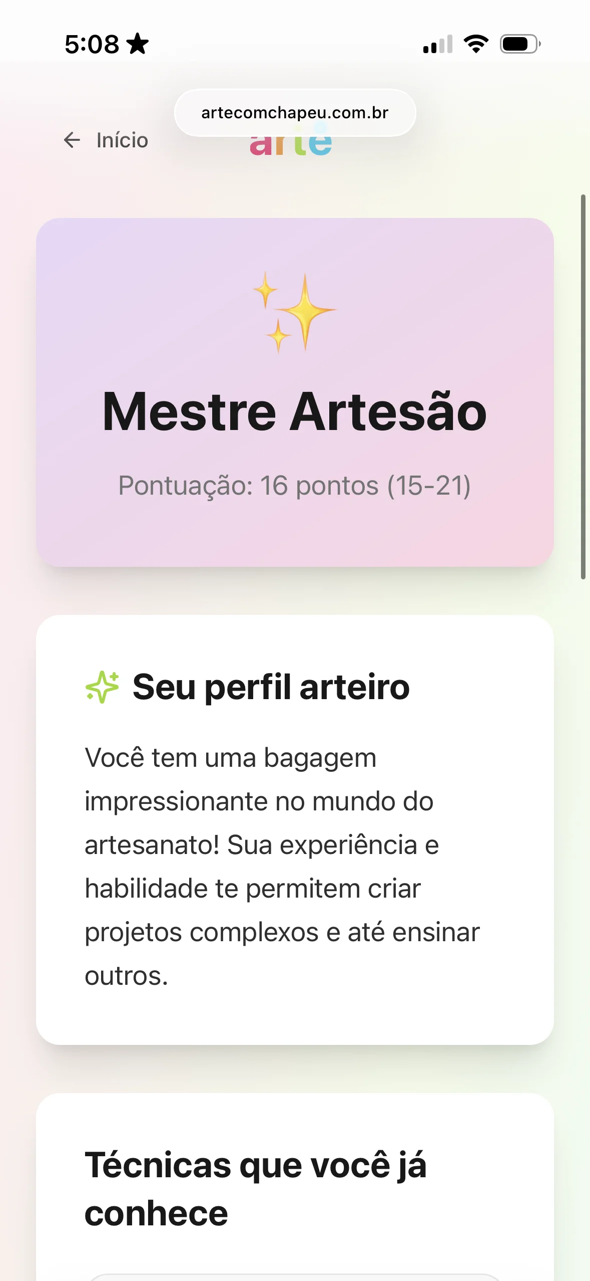 Tela do app Artê — comunidade