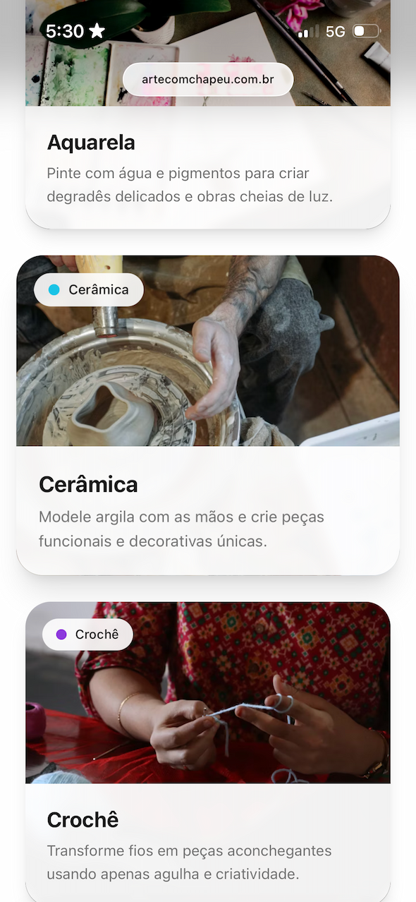 Tela do app Artê — explorar