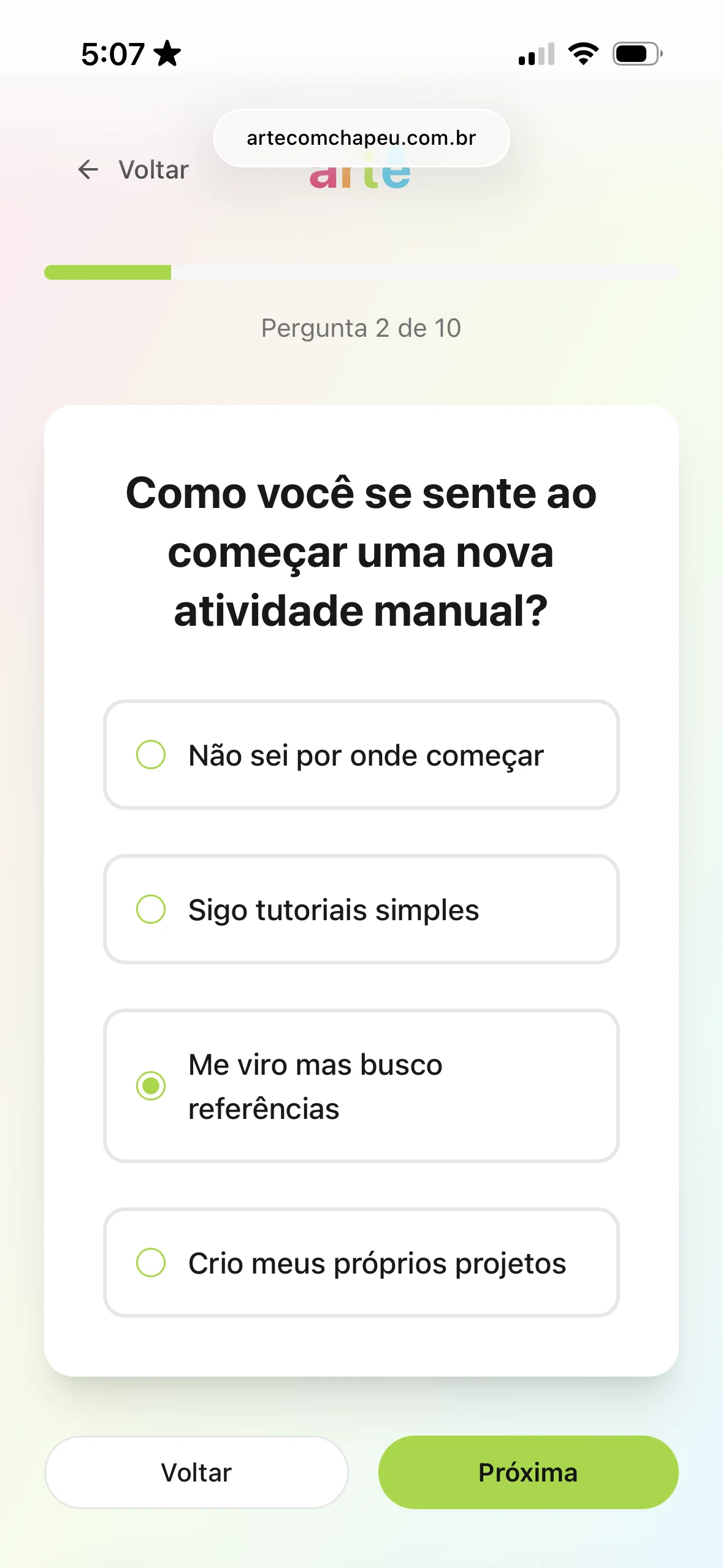 Tela do app Artê — perfil