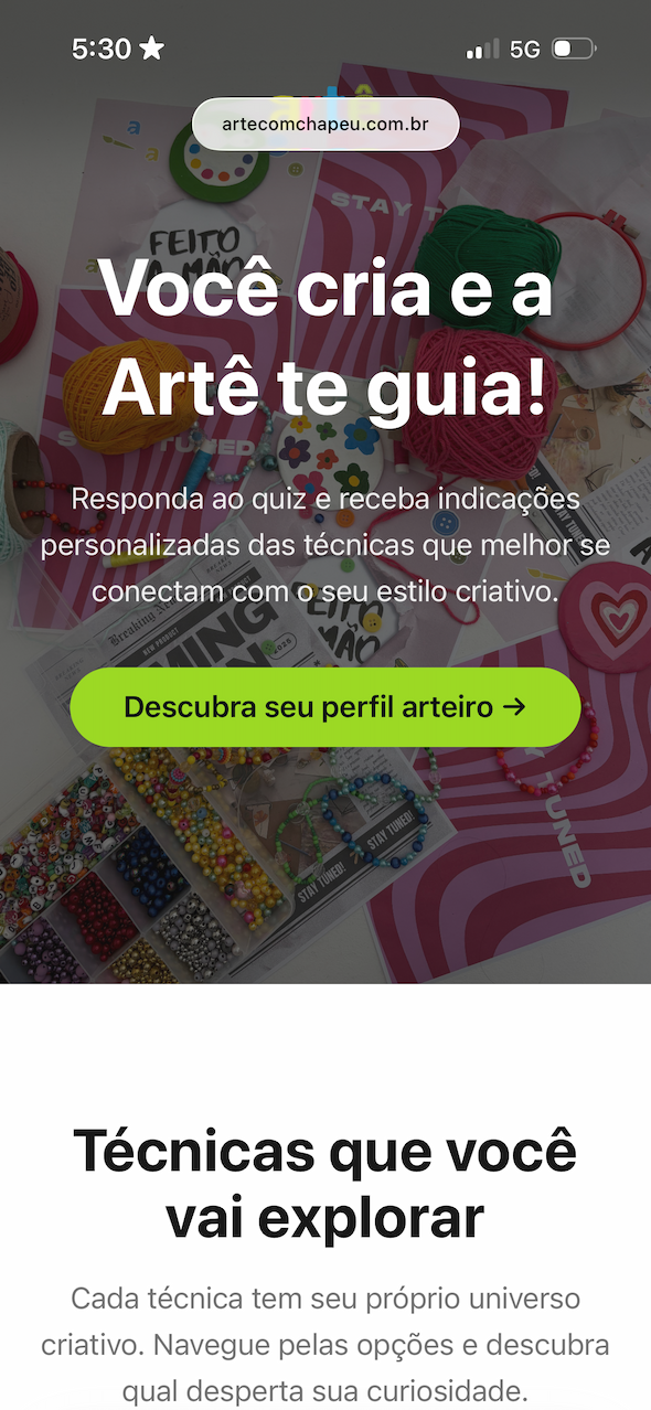 Tela do app Artê — home